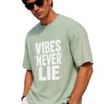 Snubby Vibes Never Lie Printed Oversized T-Shirt for Men | Premium Cotton Lycra Loose Fit Half Sleeve Tee | Pista Green
