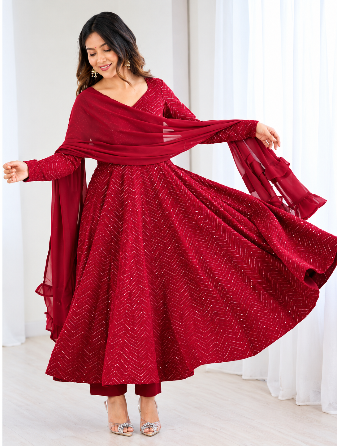 Anarkali Kurti - Maroon Style Anarkali Kurti - Maroon Style - Image 1