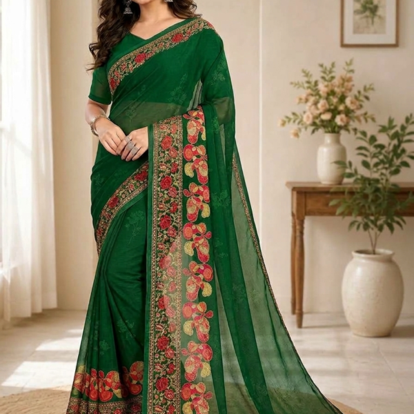 Chiffon Saree - Green Style
