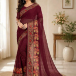 Chiffon Saree - Maroon Style