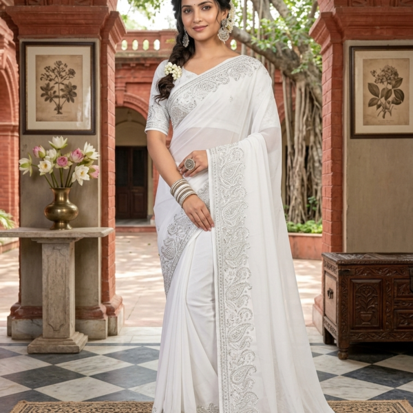 Chiffon Saree - White Style